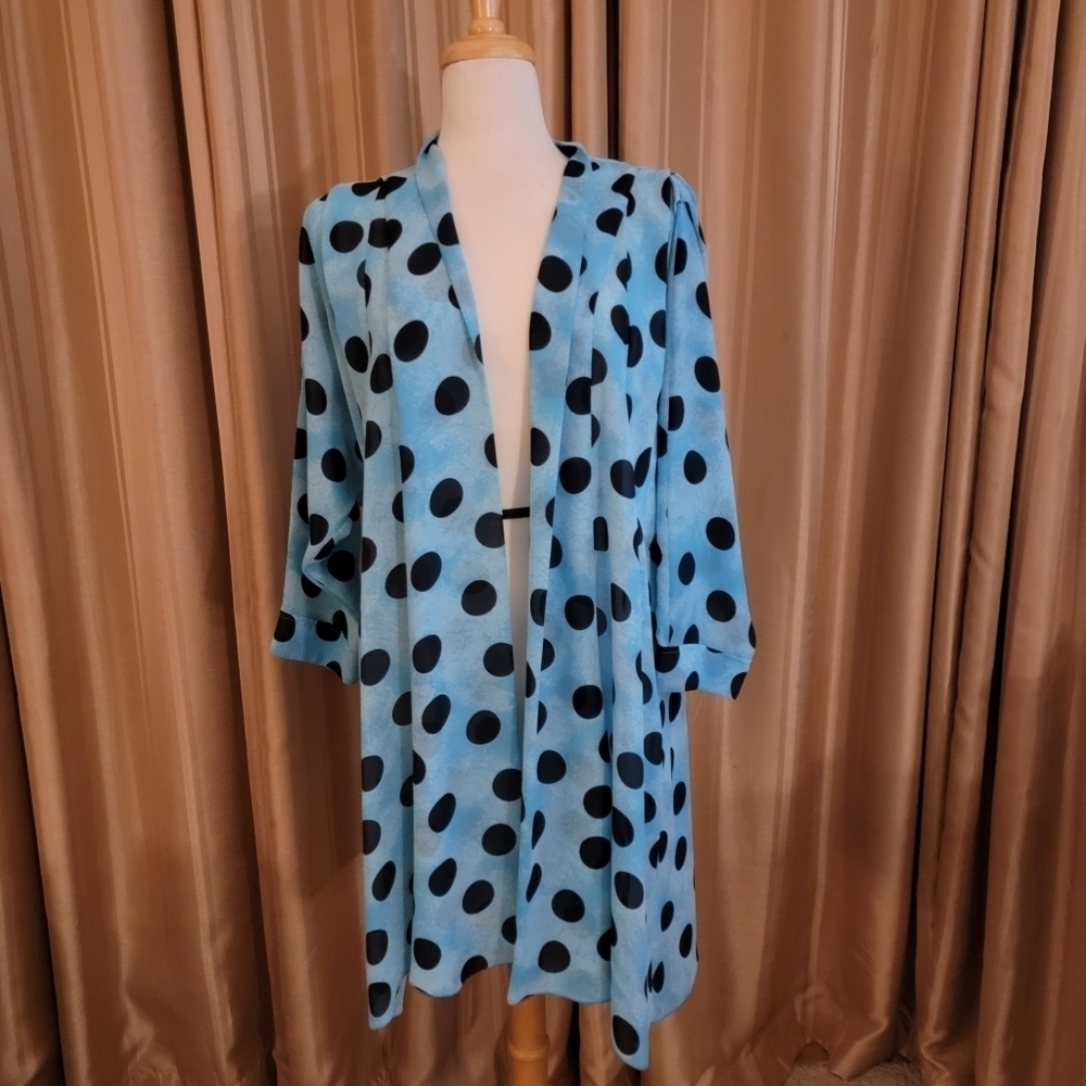 L'Couture Bernd Linek Turquoise & Black Polka Dot Chiffon Jacket Cover Up